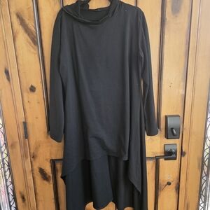 Black Asymmetrical Long Sleeve Hoooded Tunic